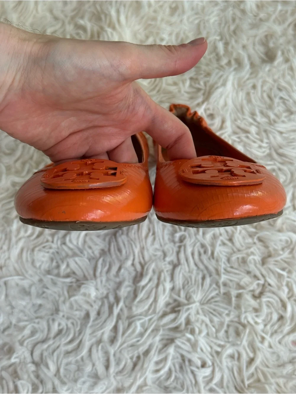 Tory Burch Reva Orange Leather Ballet Flats Size 8